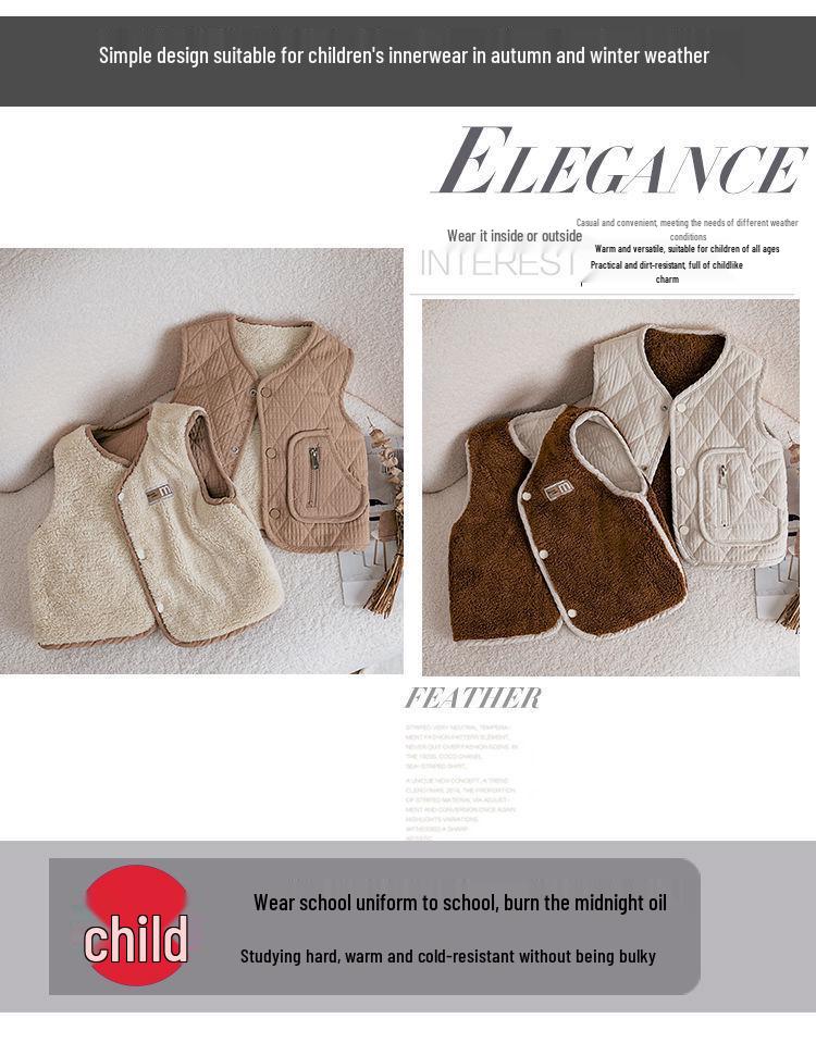 Lambswool Fleece-Lined Baby Vest for Spring & Autumn - Unisex Children's Sleeveless Jacket