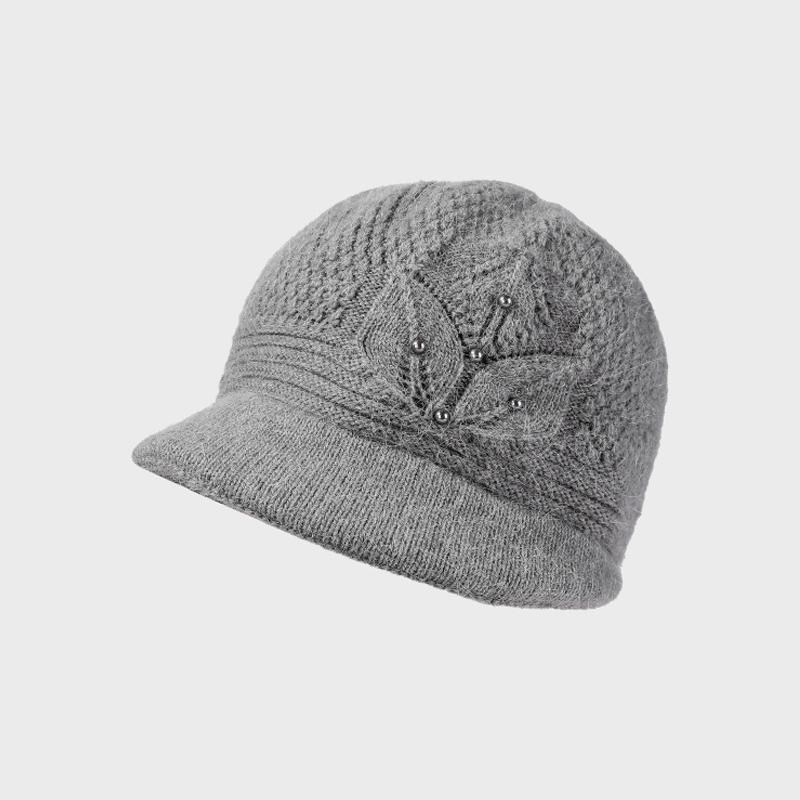 

Мама Теплая Шапка Женская Осень Зима Кроличий Мех Вязаная Шапка Среднего и Пожилого Возраста Толстая Защита Ушей Шапка Рыбака серый