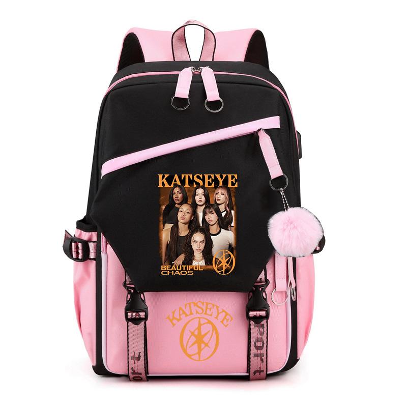 Katseye K-Pop Girl Group Print Backpack Color Block Large Capacity School Bag 60627