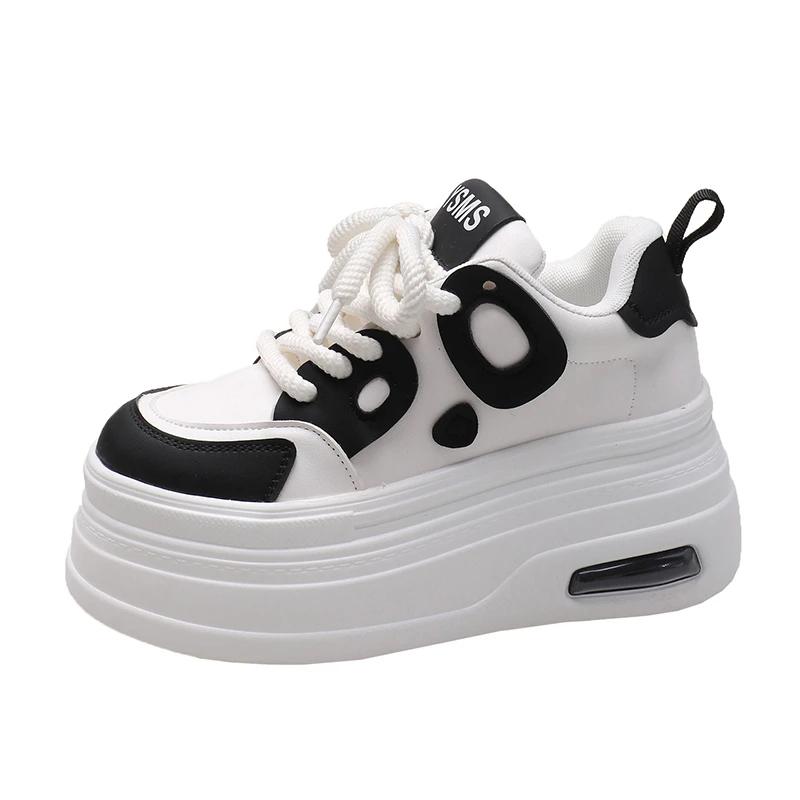 Fashion 8CM High Platform Shoes Women Spring Autumn Chunky Sneakers Designer Thick Sole Leather Sports Shoes Breathable Sneakers Woman