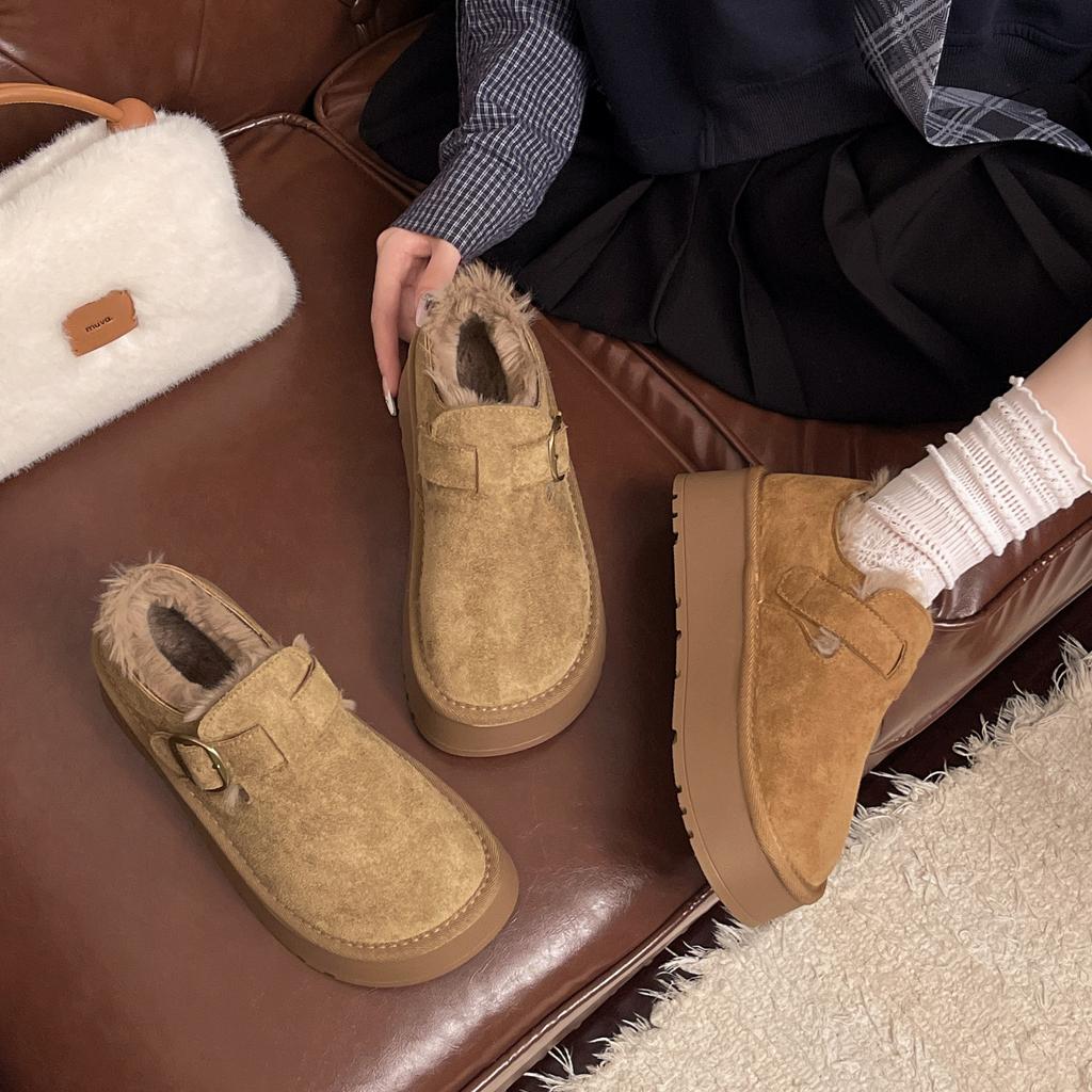 Leder dicksohlige Samt verdickte Damen Winter neue Damenschuhe warm große Baumwollschuhe Schneestiefel