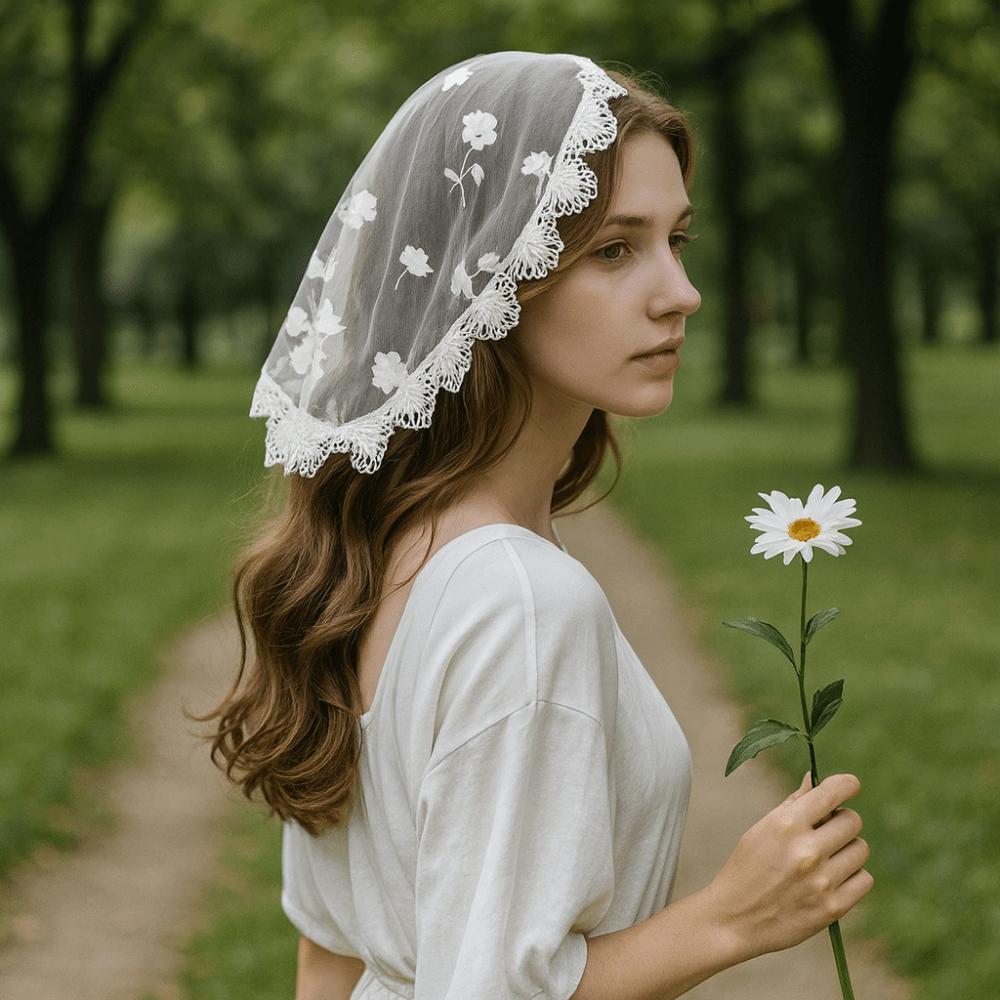 Breathable Flower Embroidery Headscarf Thin Women Lace Bandana Lace Scarf Veil Headbands  Summer