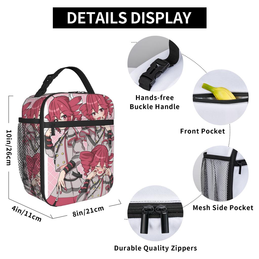 Kasane Teto Triple Twin Cute Lunch Bag Travel Lunch Box For Girls Aesthetic Thermal Tote Handbags Portable Zipper Cooler Bag