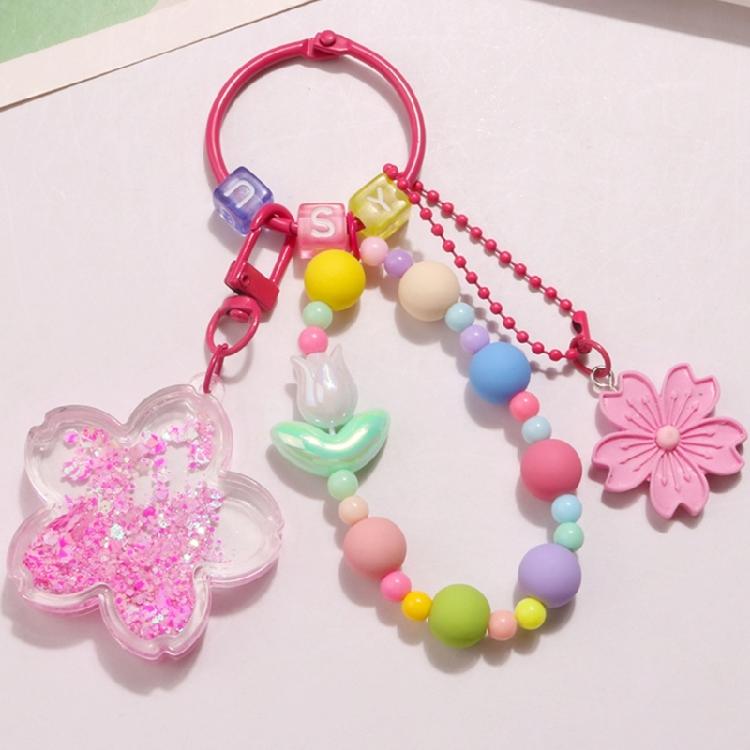 Cherry Blossoms Quicksand Keyring Women Girls DIY Bag Earphone Cover Pendants