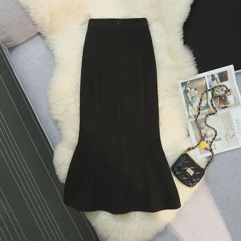 Damen-Wollrock mit Fischschwanzmuster – hohe Taille, schmale Passform, mittellang für Frühling, Herbst und Winter 2025.