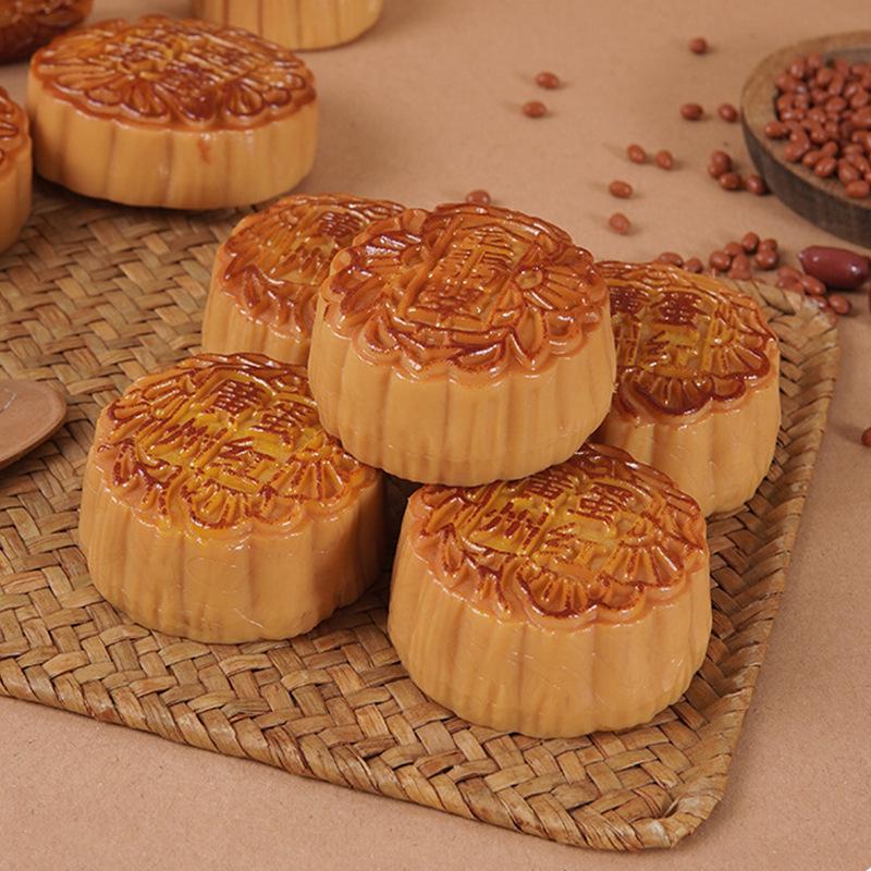 PVC Fake Mooncake Toy - Mid-Autumn Festival Egg Yolk, Lotus Seed, Red Bean Paste Flavors - Display/Photography Prop