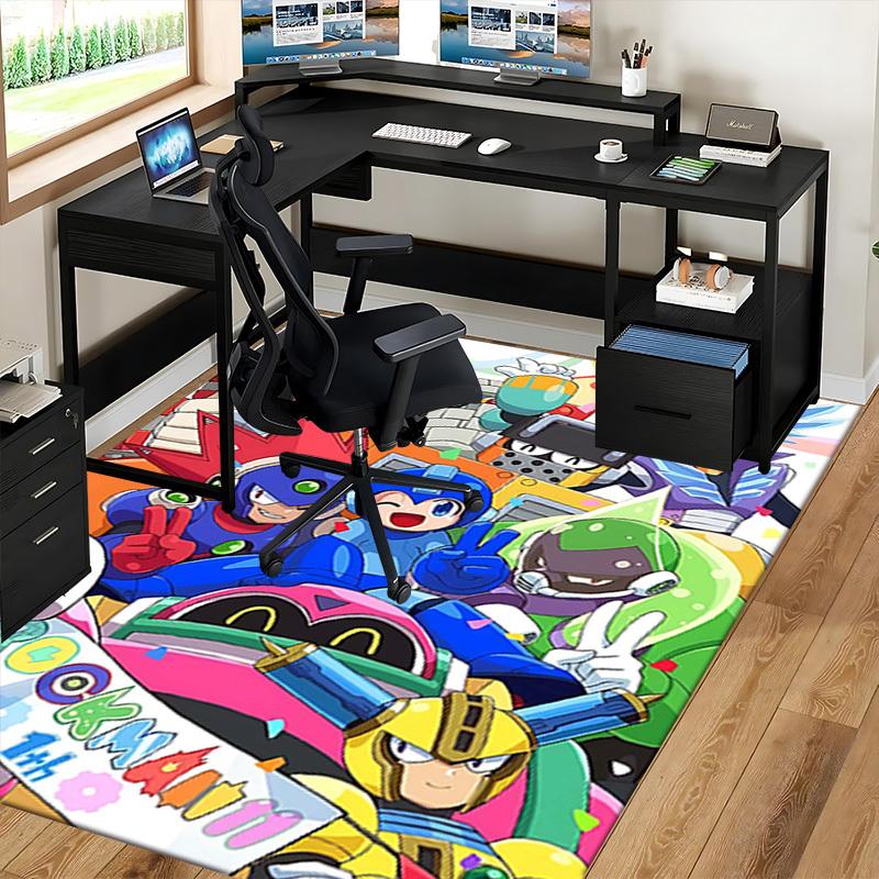 1pc Mega Man Rockman 11th Anniversary Anime Cartoon Design Office Chair Mat Non-Slip Carpet for Home Decor, Gaming Room, Seasonal Gift.U006