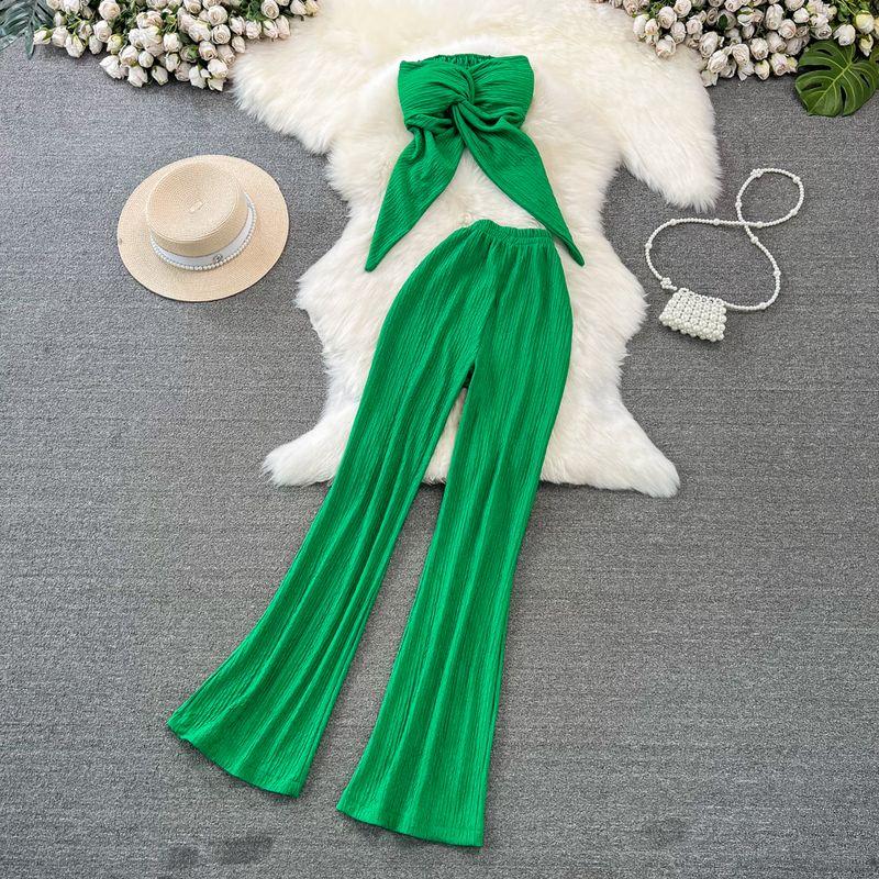 

American-Style Twist with Chest Pad Silm Casual Fashion Set Green All yards