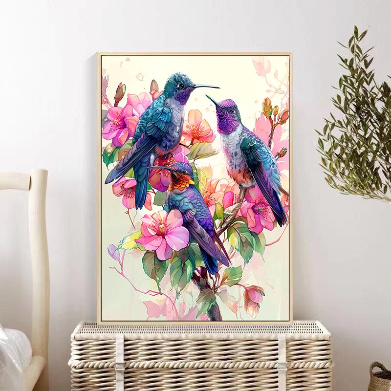 5d DIY Diamond Painting Cross Stitch Hummingbird Flowers Diamond Embroidery Mosaic Full Round Drill Home Decor