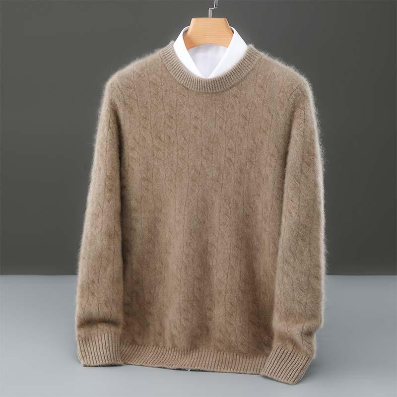 Men's Minimalist Wool Ribbed Knit Sweater – Round Neck Versatile Pullover Base Layer Top