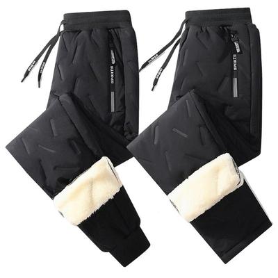 Men's Thick Windproof Plush Snow Pants: Autumn/Winter Straight-Leg Trousers with Cotton and Lambskin.