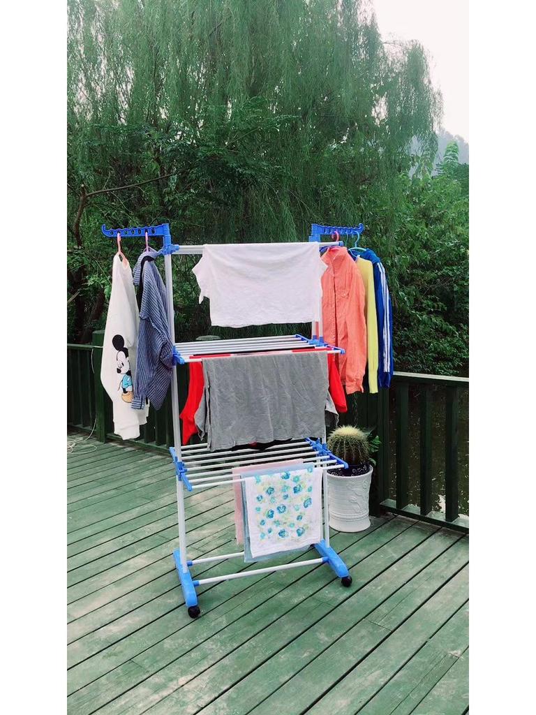 3-Tier Floor-Standing Folding Clothes & Towel Drying Rack with Multifunctional Storage