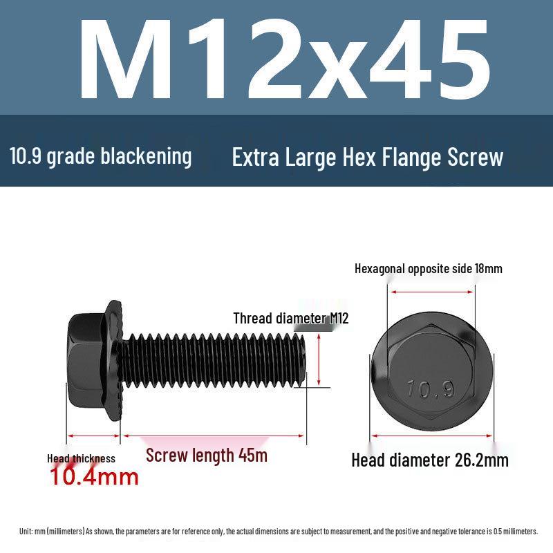 Yigu Grade 10.9 High-Strength Oversized Black Hex Flange Screw with Anti-Slip Washer (M6-M12)