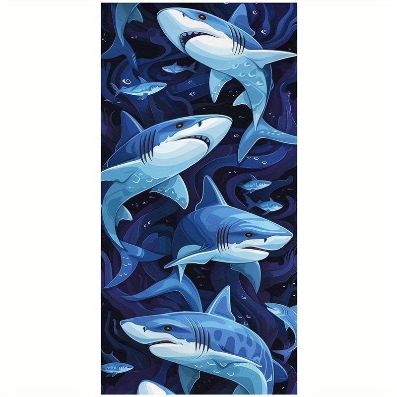 

Beach Towel Cartoon Shark Pattern Sun Protection Windproof Suitable for Swimming Pool Camping Travel Blanket W30*H60(CM)