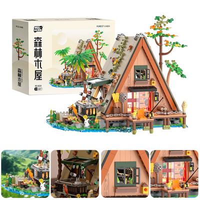 A-shape Room Decor Bricks 1486PCS Forest House Building Blocks with LED Light Tree Cabin Display Bricks Set Kit for Nature Lover