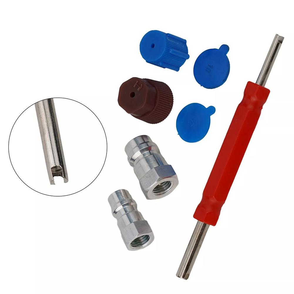 A/C Adapter Air Conditioning Conversion Valve Core Cap Kit R12 To R134a With Removal Tool Retrofit Valve Fitting