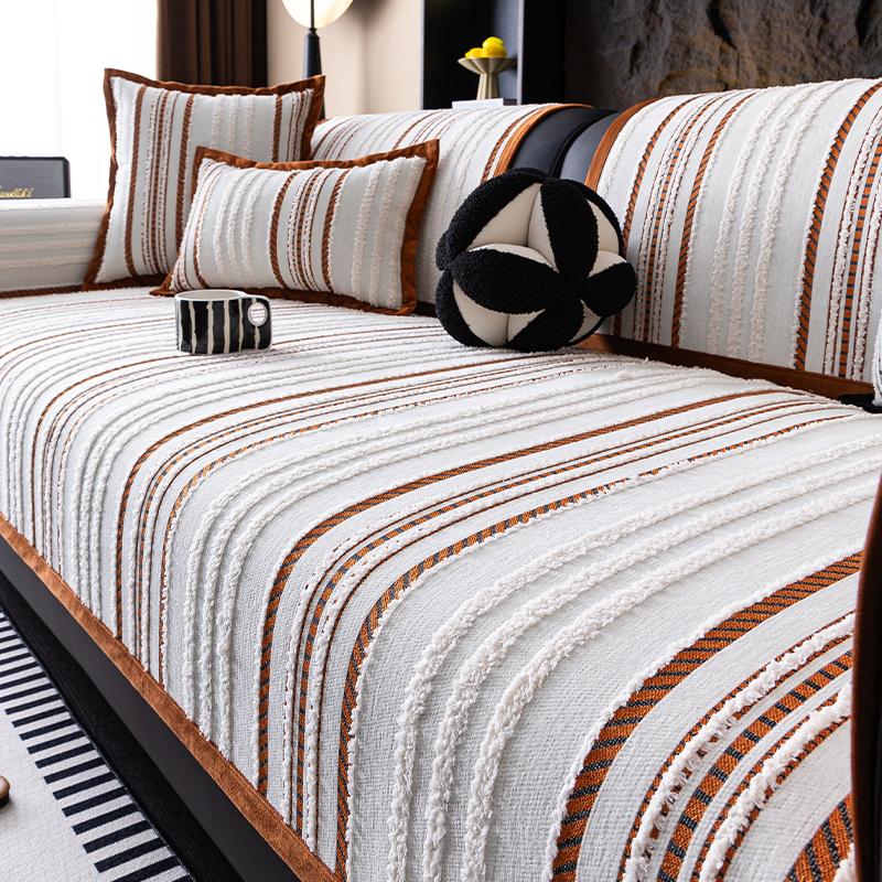 Autumn Living Room Non-slip Striped Sofa Cushion Couch Sofa Covers Mat Chenille Slipcover Funda Sofa Mat