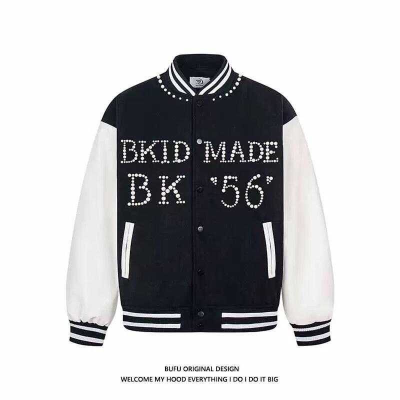 Tide Brand AC Milan Embroidered Leather-Sleeve Versatile Baseball Jacket