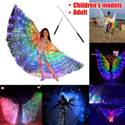LED Isis Wings Belly Dance Wings Colorful LED Butterfly Wings with Telescopic Sticks Glowing Light Up Costume Performance
