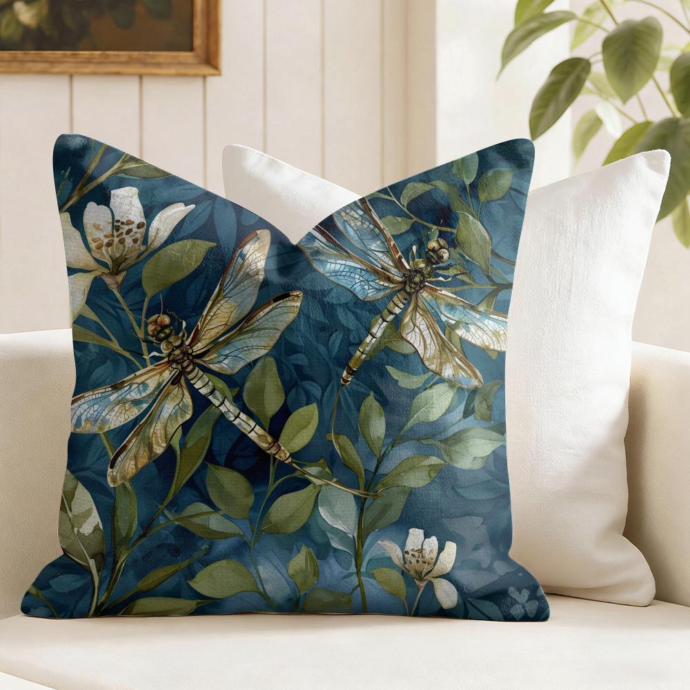 Dragonfly Lotus Cushion Cover Summer Linen Pillow Case Organic Fabric Cushion Cover DoubleSided Print Sofa Home Decor 30x30cm