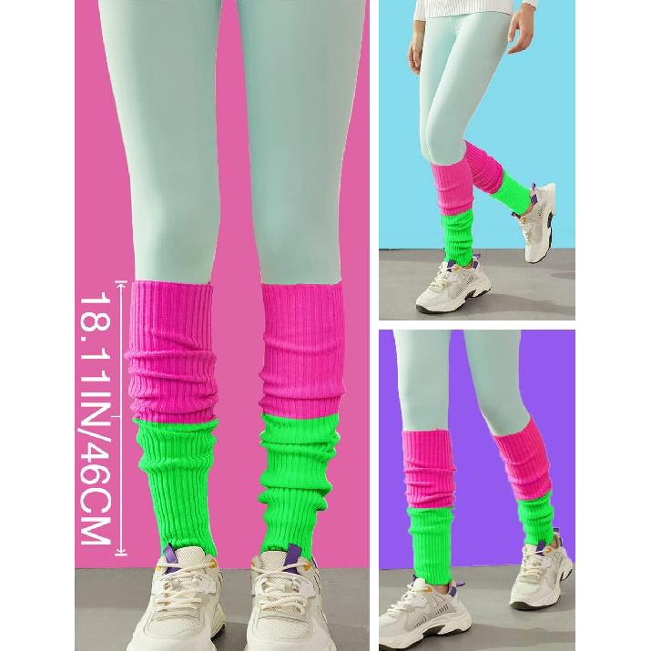 Women Juniors Neon Ribbed Leg Warmers for 80s Eighty's Party Sports Yoga
