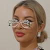 Rhinestone Pearl Eye Shape Rimless Decor Glasses Party Costume Photo Prop Eyewear