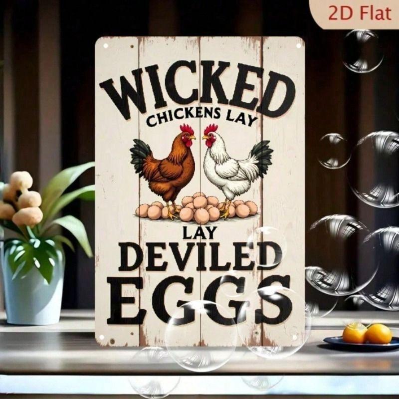 Wicked Chickens Deviled Eggs Funny Farmhouse Sign, Metal Wall Art Vintage Rustic Decor
