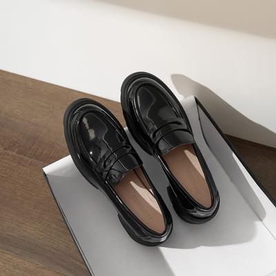 Small Leather Shoes Women's New Autumn British Style Single Shoes Lazy Slip-on Round Toe Thick-soled Loafers for Women