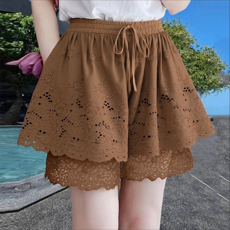 

ZANZEA Женские повседневные летние шорты с вышивкой, крючком и пэчворком M хаки