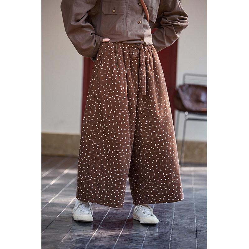 

Winter Retro Polka Dot Corduroy Loose Elastic Waist Pants M