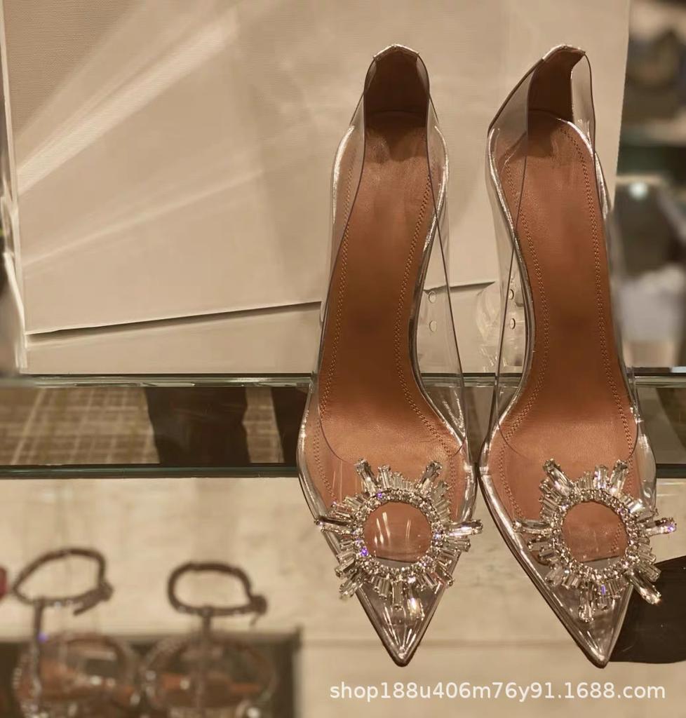 Transparent High Heels Stiletto 2025 Summer New Crystal Wedding Shoes Pointed Single Shoes Ins Fairy Internet Celebrity High Heels