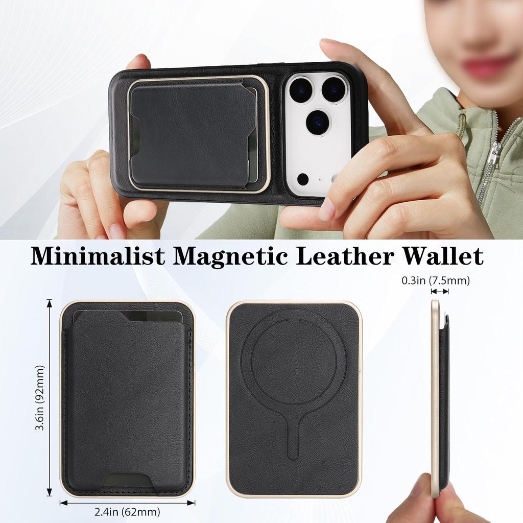 For iPhone 17 Pro Case Compatible with MagSafe Ultra Thin Card Holder PU Leather Coated TPU Cover