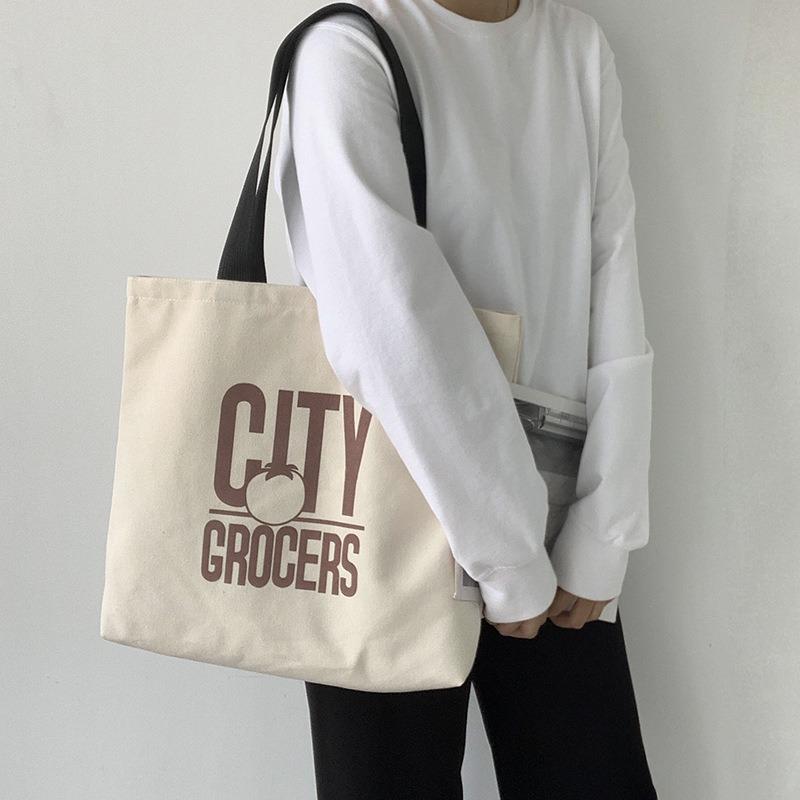 Large Capacity Canvas Bag Shoulder Simple Letter Bag