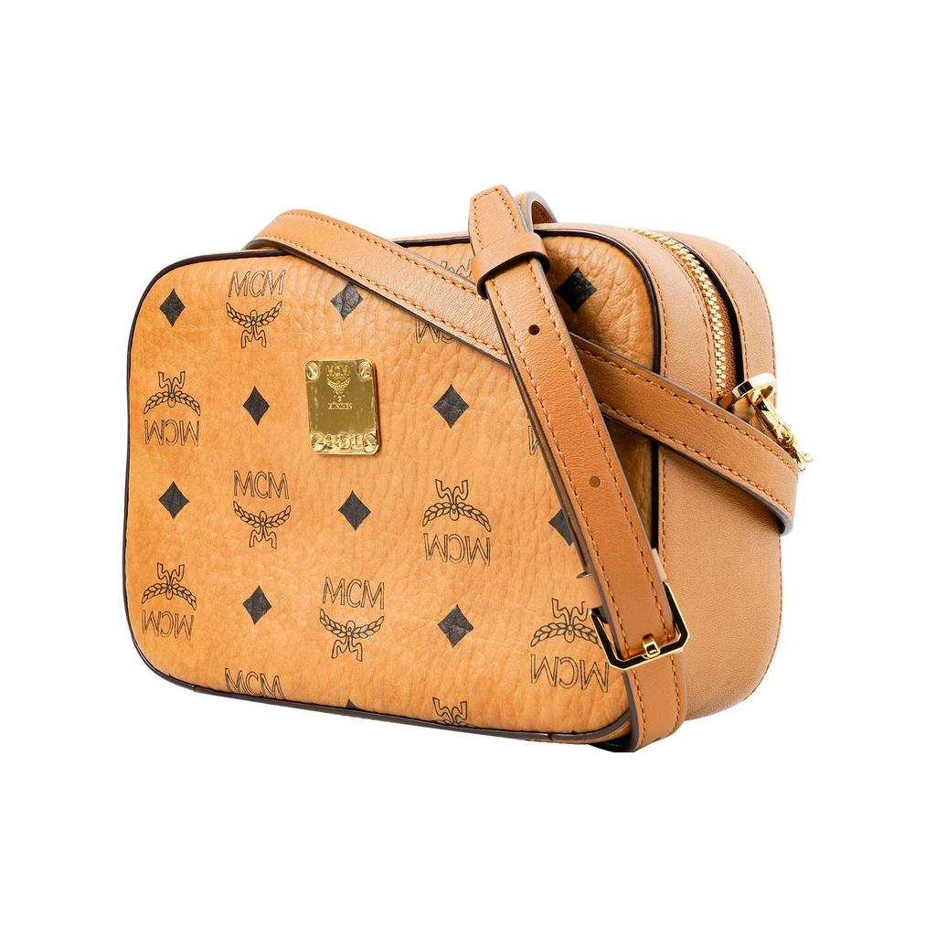 MCM Cognac Visetos Leder Kamera Crossbody Tasche mit Goldfarbener Hardware für den täglichen Gebrauch