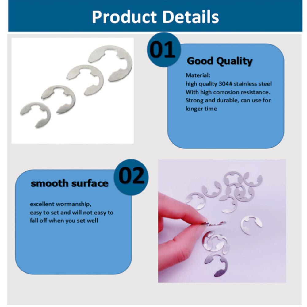 120pcs Snap Ring Kit 304 Stainless Steel E-clip Plastic Box Smooth
