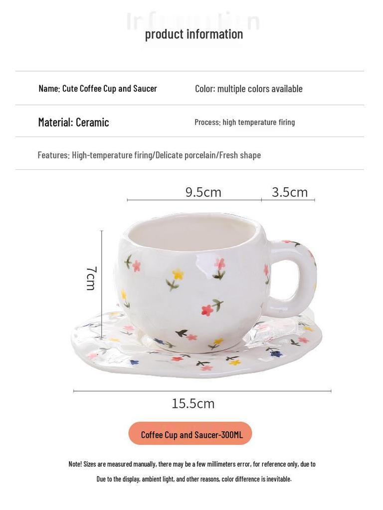 Korean Hand-Painted Ceramic Cup & Saucer Set - Creative Irregular Design for Coffee & Tea