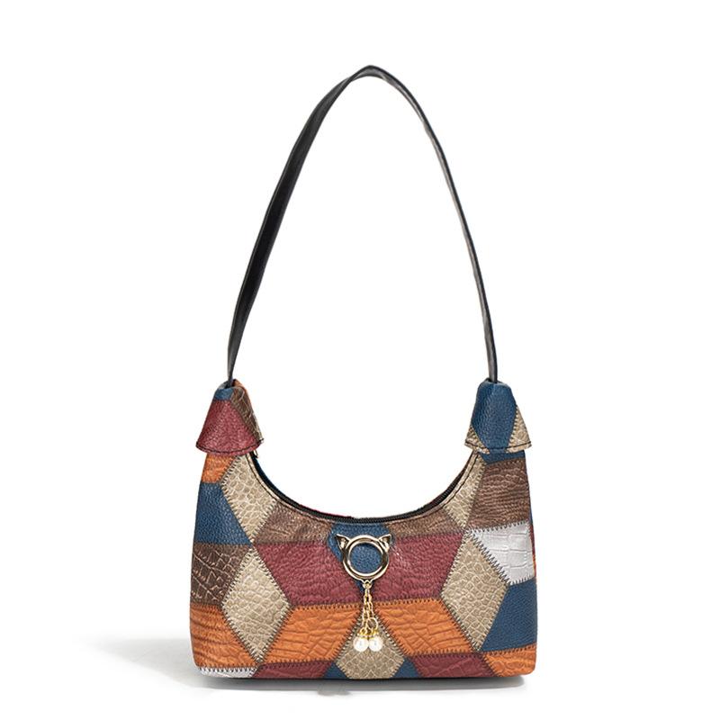 

Retro tote bag, new women s contrasting colors, large-capacity casual commuter women s bag, spring and summer women s personalized shoulder bag чёрный