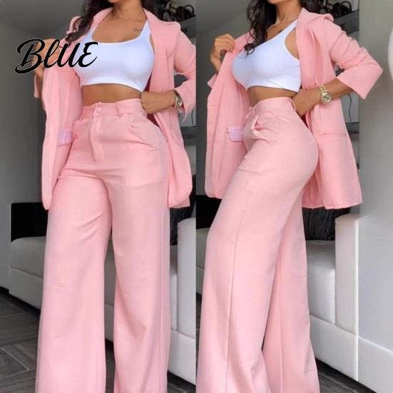 Spring Autumn Suit for Women Women's Two Piece Business Outfit Casual Blazer Jacket And Plus Size Wide Leg Dressy Pants Set Formal Office Work