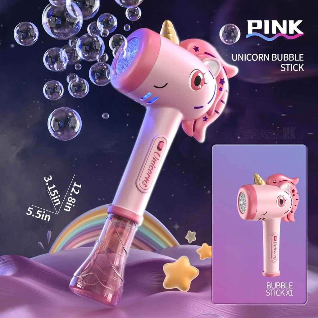 Automatic Bubble Maker Blower Toys with Light For Summer Outdoor Party Gift Bubble Machine Wand for Toddler Unicorn Magic Stick