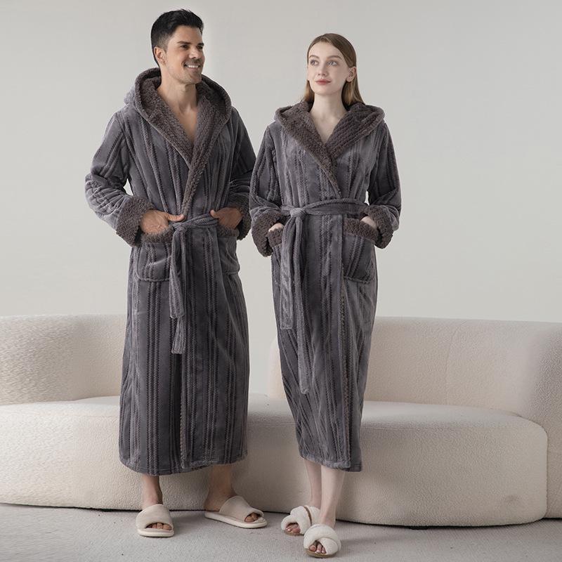 Unisex Jacquardfleece Badrock - Lång, Förtjockad, Plus Size Pyjamas för Höst & Vinter.