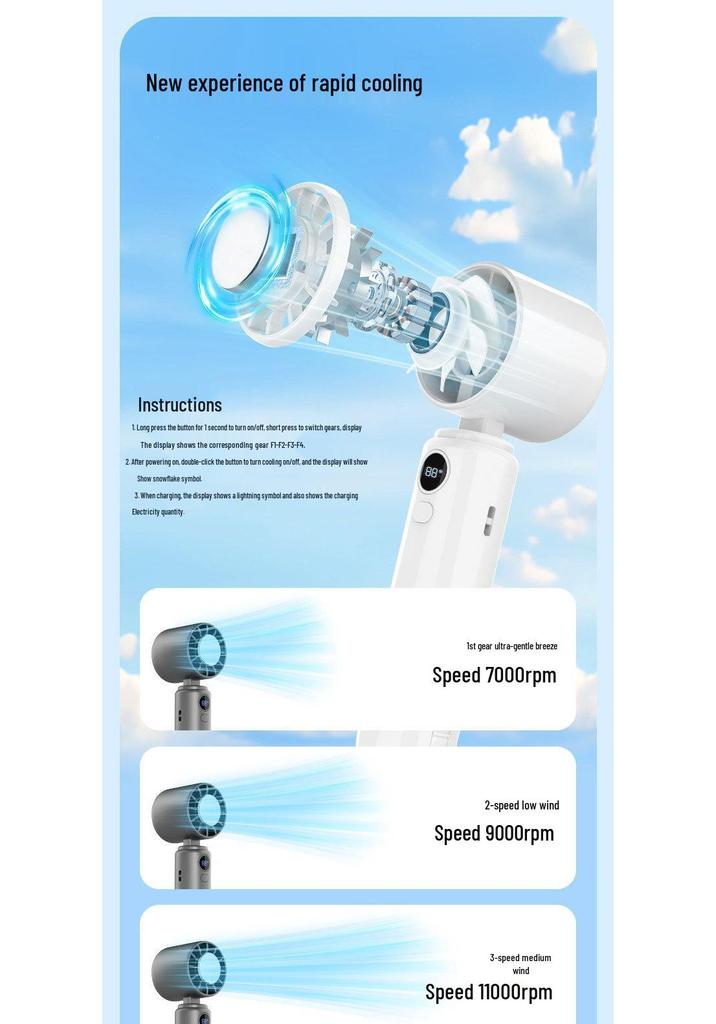 High-Speed Portable Handheld Cooling Fan with Long Battery Life