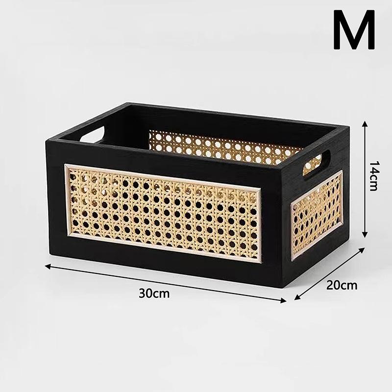 Solid Wood Storage Box Retro Desktop Imitate Rattan Basket Book Snacks Sundries Cosmetics Organizer Boxes Home Decor Basket