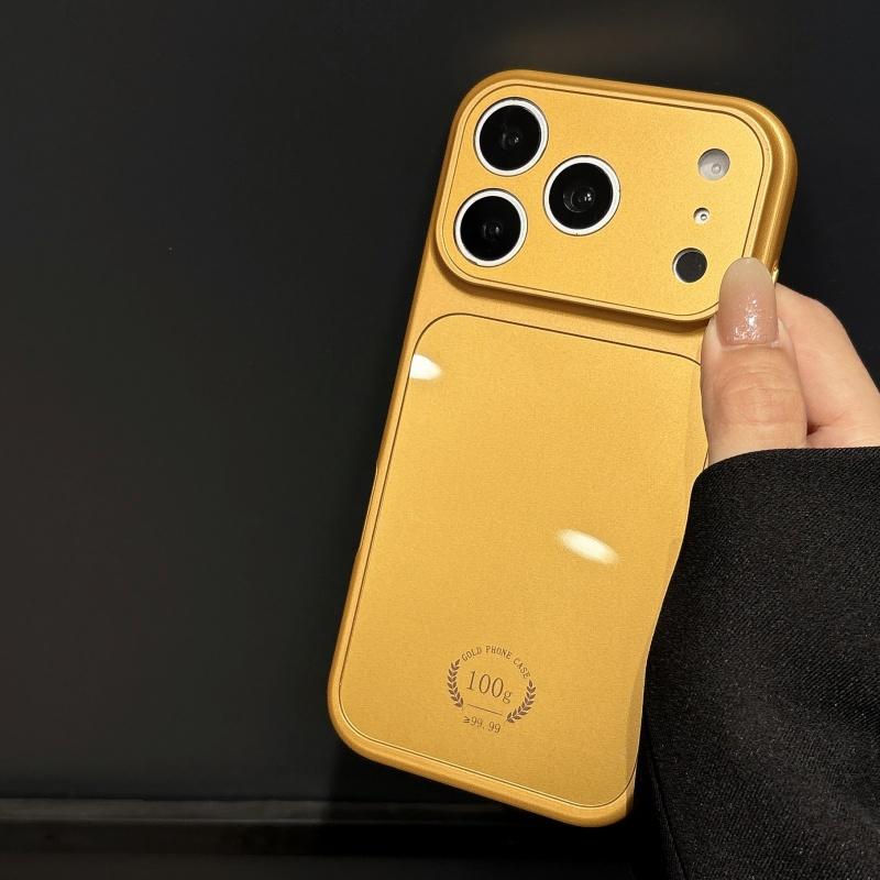 Luxury Gold Color Retro Magnetic Case For iPhone 17 16 15 14 13 Pro Max For Magsafe Wireless Charge Glossy Large Window Cover