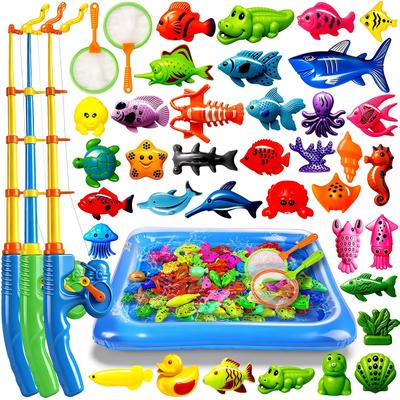 CozyBomB Magnetic Fishing Toy Game Set Water Play Bath Pool Rod Net Floating Fish Sea Creatures Children Aged 3 8 Birthday Gift