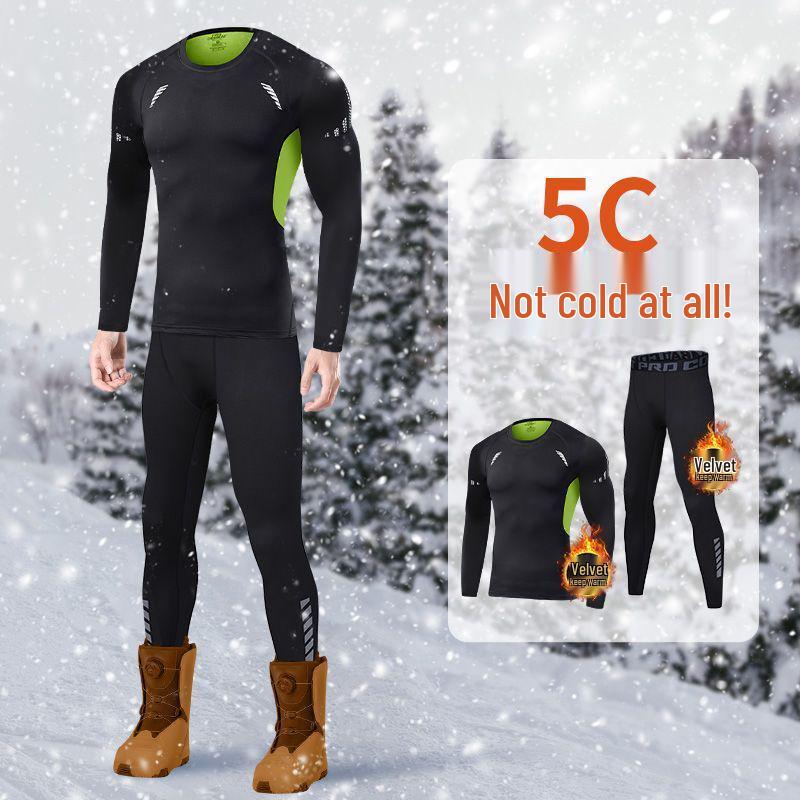 Fato de Esqui Masculino de Secagem Rápida: Camada Base Térmica de Veludo Plus para Inverno, Alta Elasticidade, Compressão que Absorve o Suor para Esportes ao Ar Livre.
