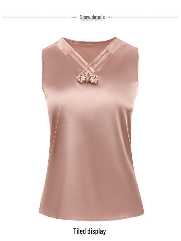 2023 Spring Satin Slimming Retro Frog Button Shirt for Women