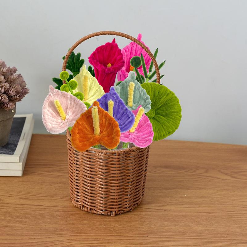 3Pcs Pipe Cleaner Flower Finished Artificial Chenille Stems Home Decor Flamingo Palm Handmade