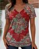 Harajuku Wind Ladies V-neck T-shirt Summer Outdoor Casual Short Sleeve Tops Retro Street Flower Print OverSize Women's Clothing