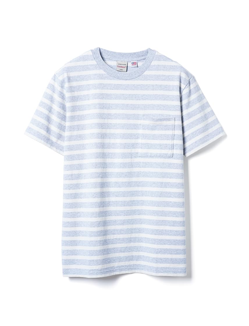 

Карманная футболка в полоску из американского хлопка меланж [Хороший износ] Мужская Женская (XL, Серый)