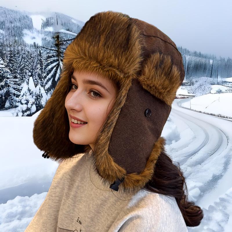 New Winter Velvet High-value Women's Cold-proof Hat Men's Ear Protection Hat Outdoor Ski Warm Hat
